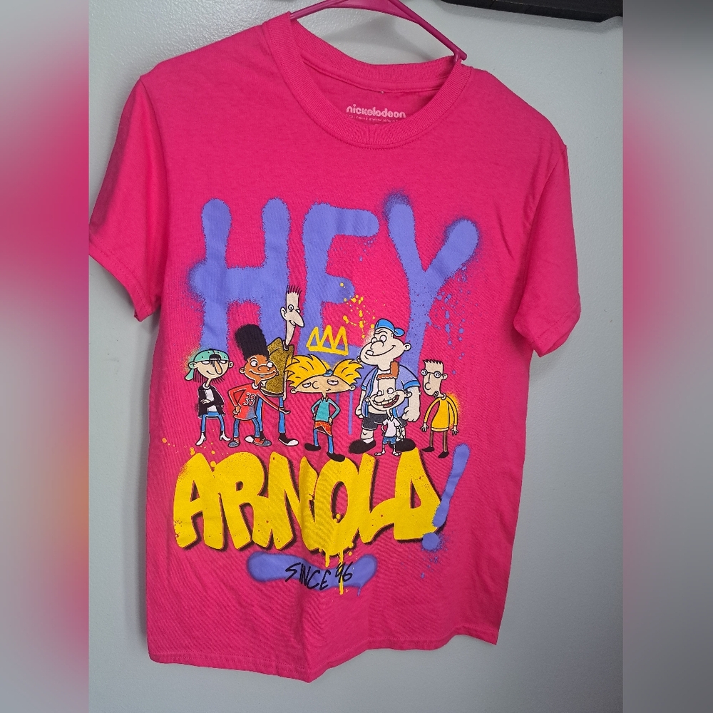 Nickelodeon Hey Arnold Spray Paint Pink Short Sleeve T-Shirt Size Small